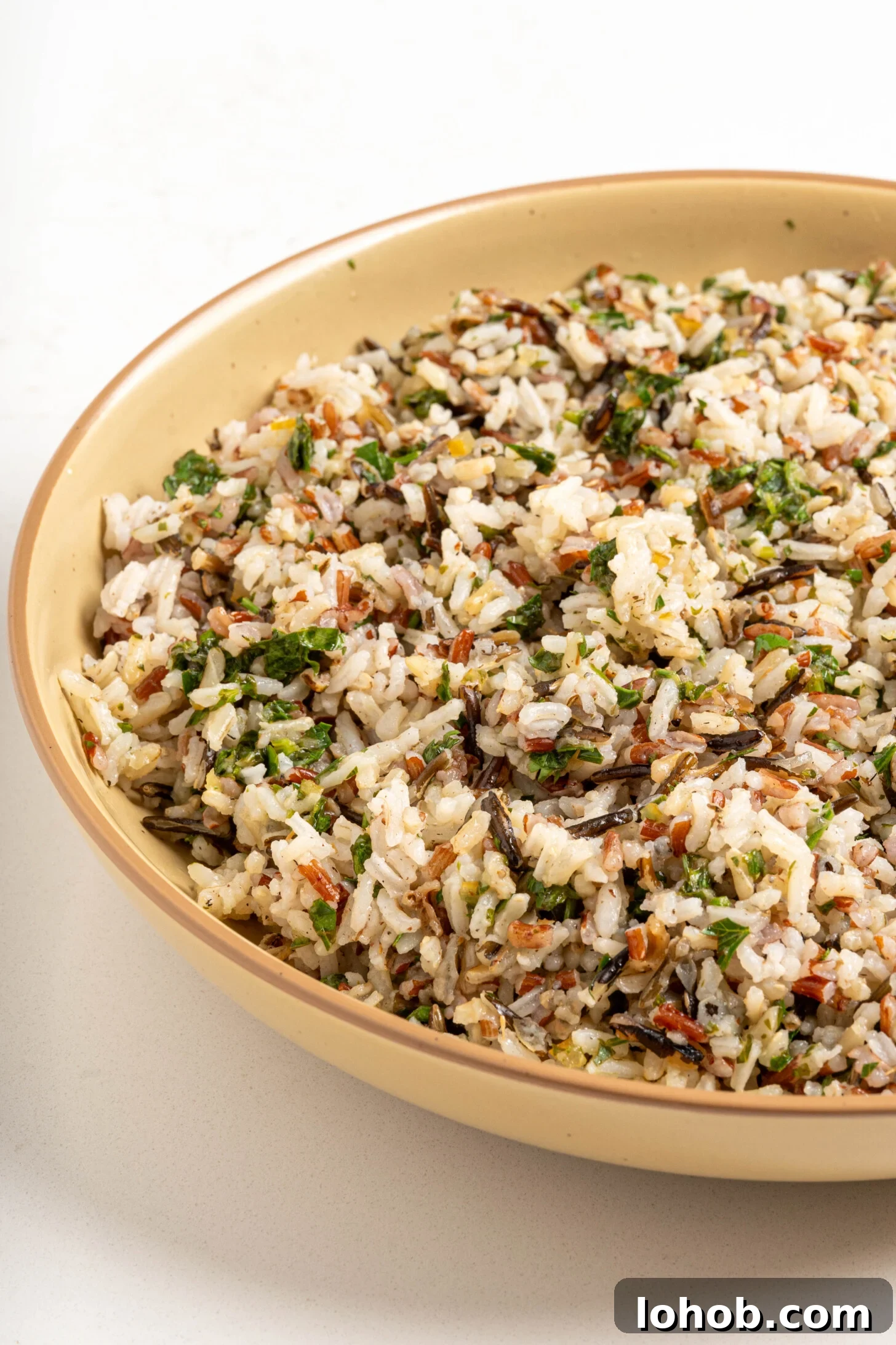 A bowl of wild rice pilaf.