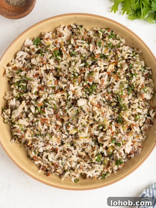 A bowl of wild rice pilaf.