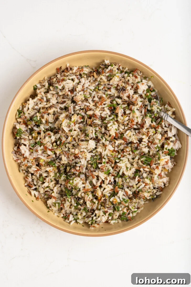 A bowl of wild rice pilaf.