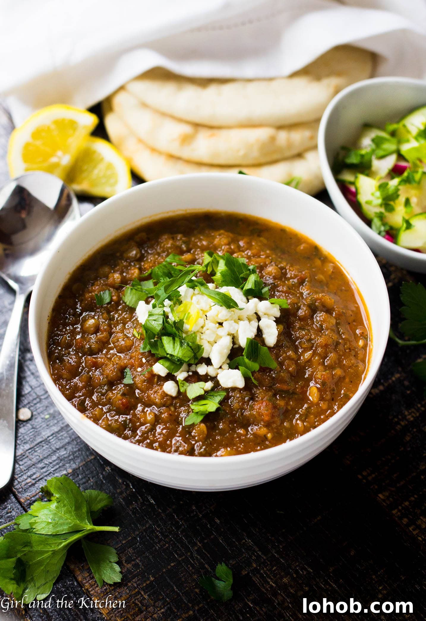 classic persian lentil soup recipe, lentil soup with green lentils and freshly ground black pepper - Girl and the Kitchen