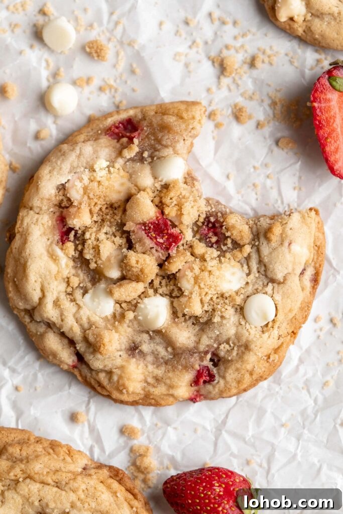 White Chocolate Strawberry Shortcake Cookies Recipe 2 Tender & chewy Strawberry Shortcake Cookies feature little morsels of creamy white chocolate chips and bursts of fresh, sweet strawberries!