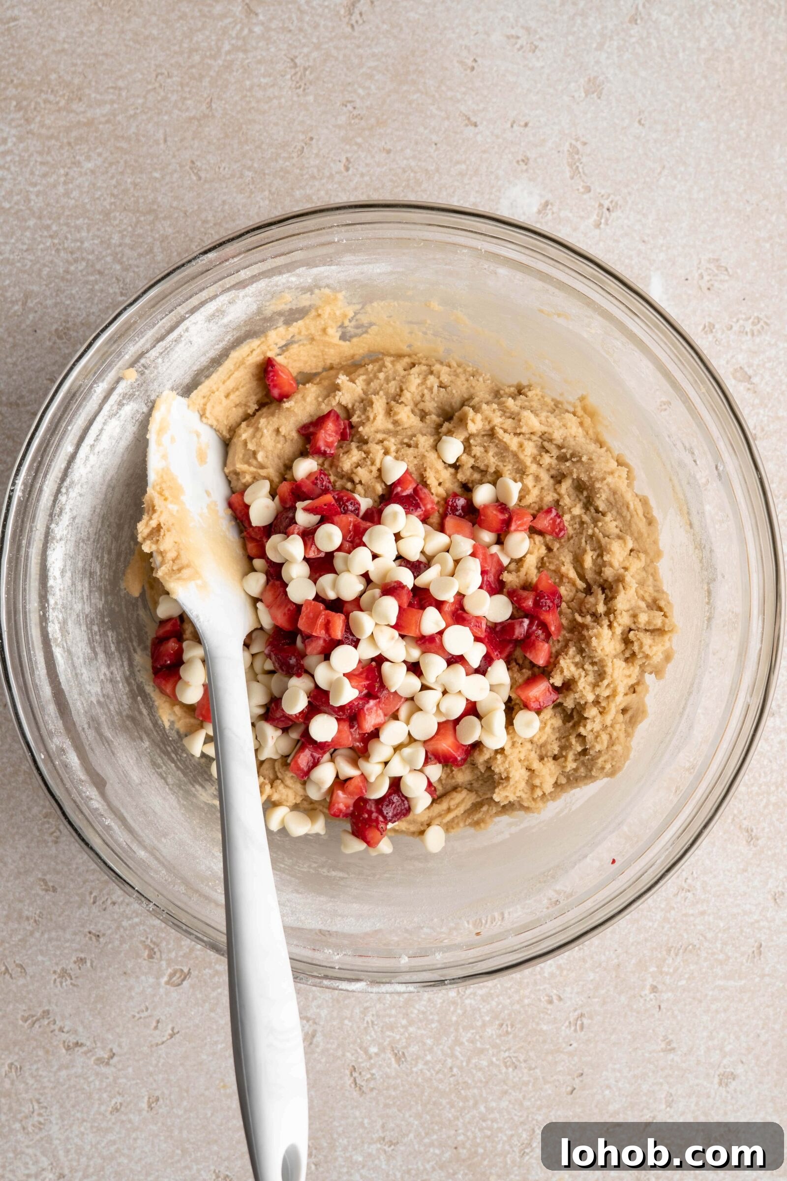 White Chocolate Strawberry Shortcake Cookies Recipe 5 strawberry shortcake cookie dough, strawberries and white chocolate on top