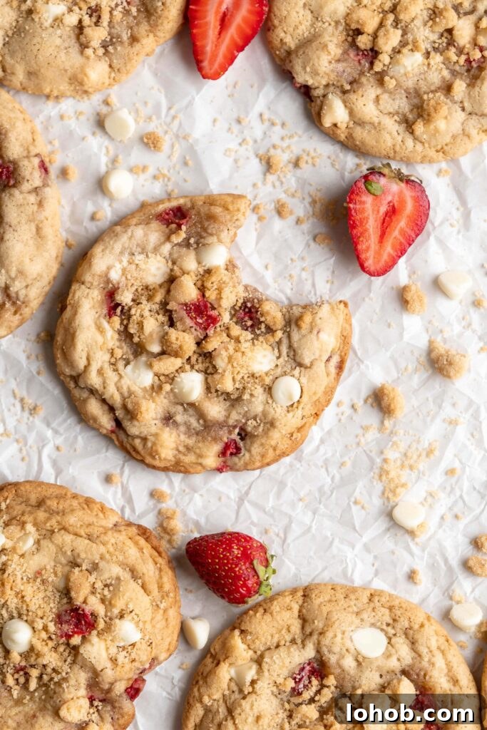 White Chocolate Strawberry Shortcake Cookies Recipe 9 Tender & chewy Strawberry Shortcake Cookies feature little morsels of creamy white chocolate chips and bursts of fresh, sweet strawberries!
