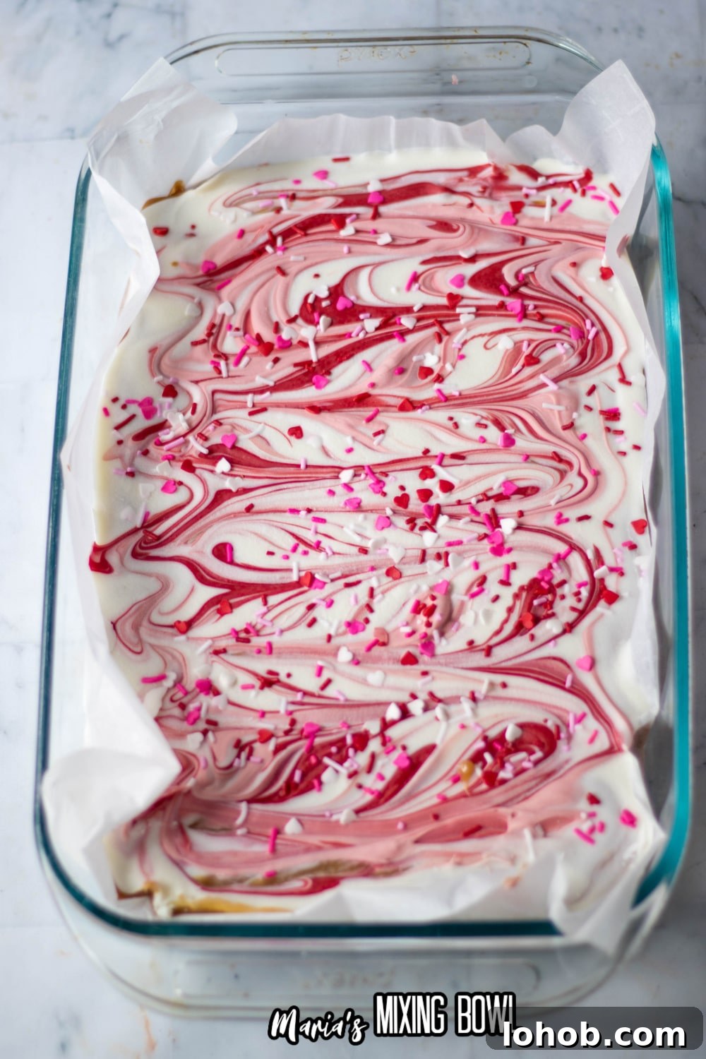 valentine millionaire bars uncut in a parchment lined glass mixing bowl