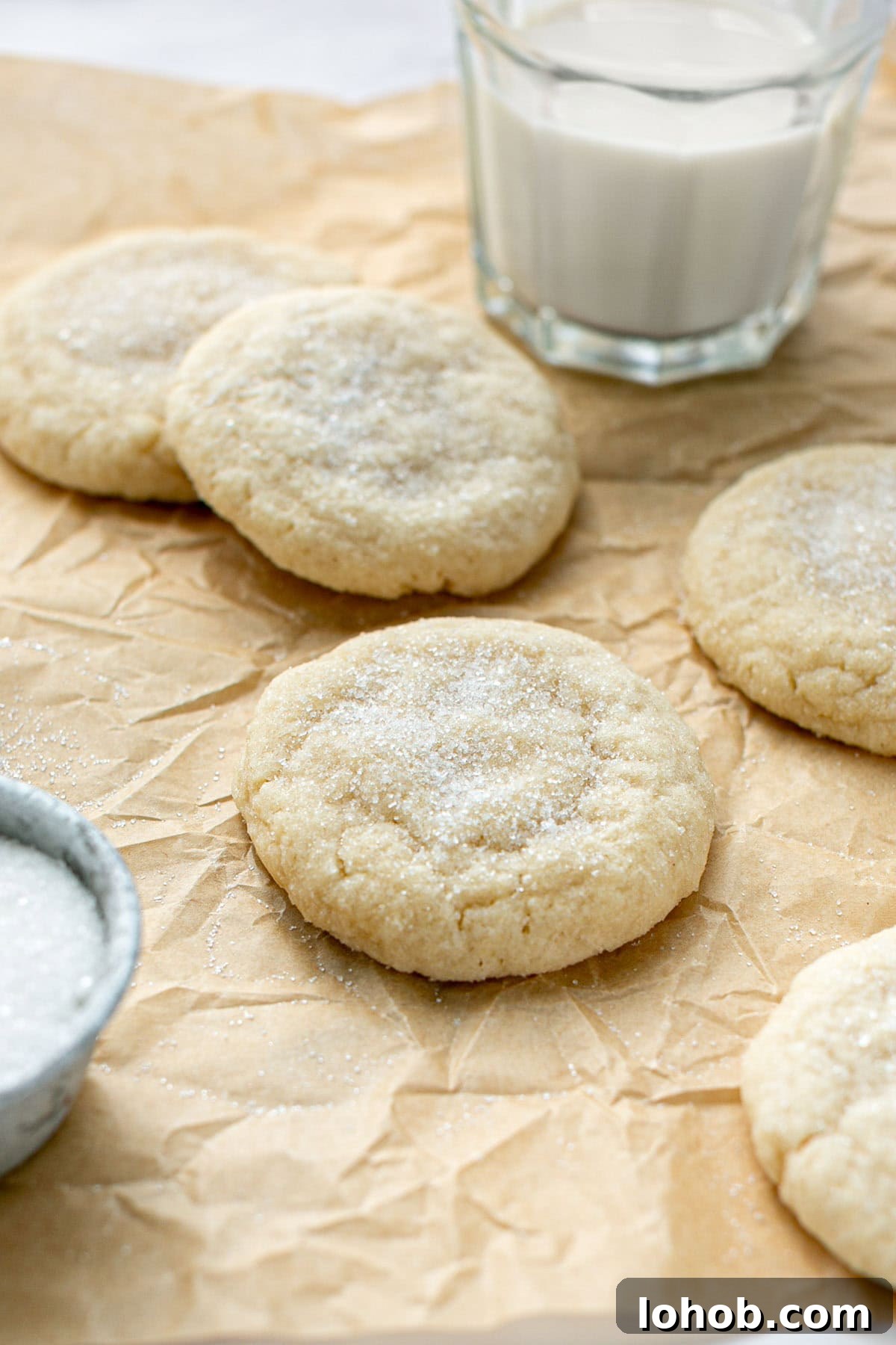 eggless sugar cookie rolled in granulated sugar