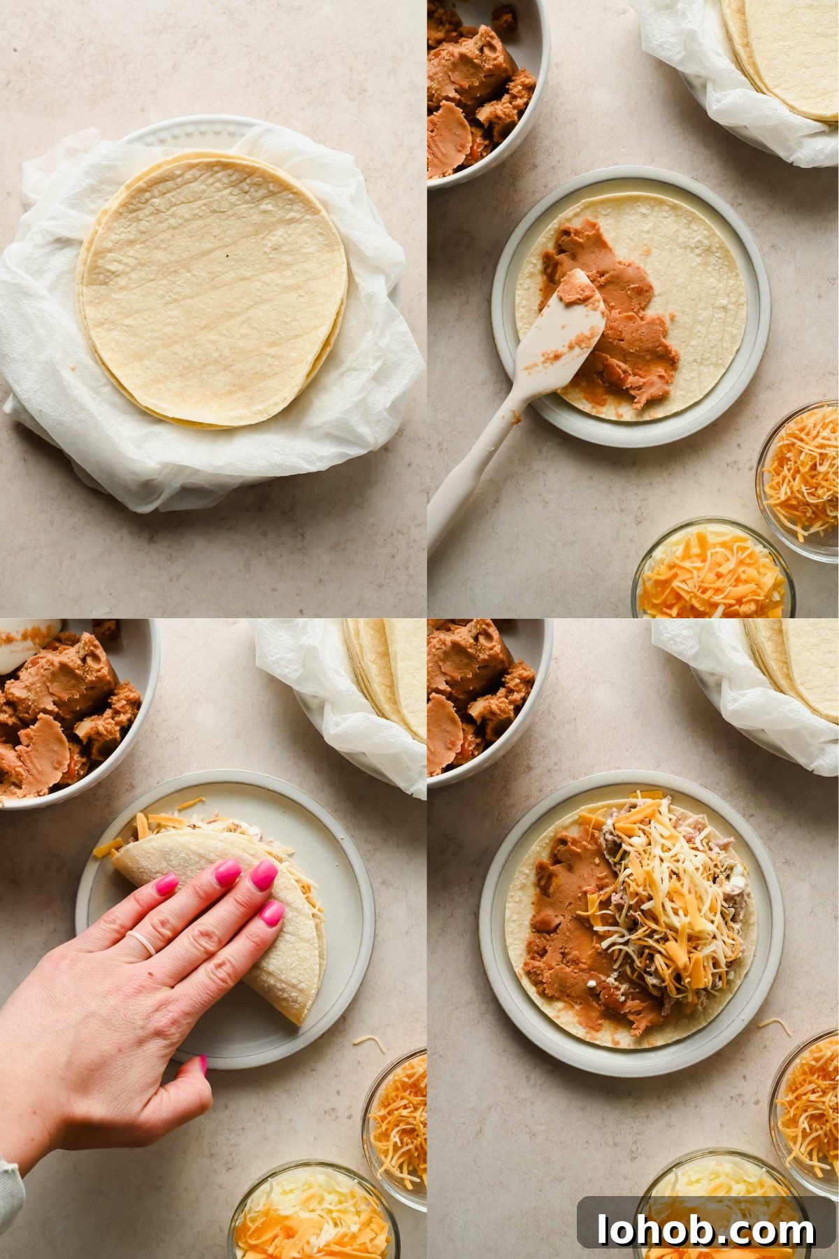 collage of four process shots for pork tacos.