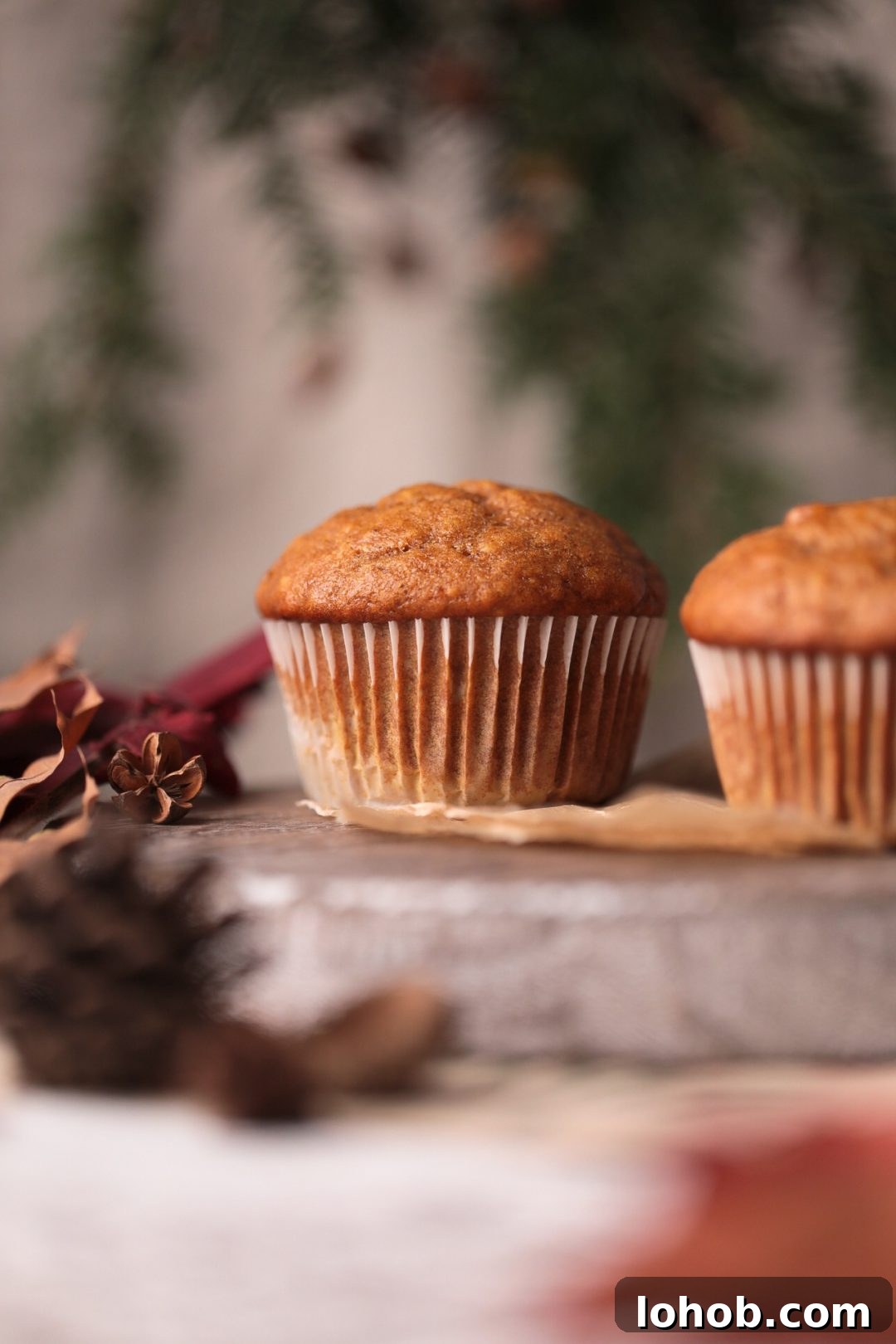 Pumpkin Banana Muffins Recipe with Warm Spices and Moist Texture 3 Muffins made with leftover pumpkin puree and overripe bananas.