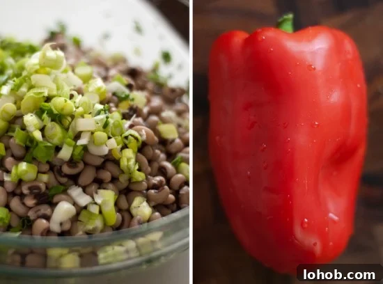 green onions and red bell pepper