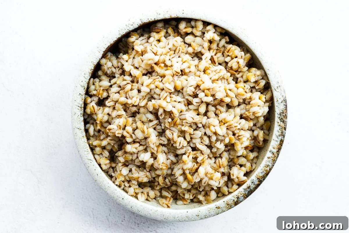Barley: Instant Pot and Stovetop Cooking Guide 5 Bowl of cooked barley viewed from above.