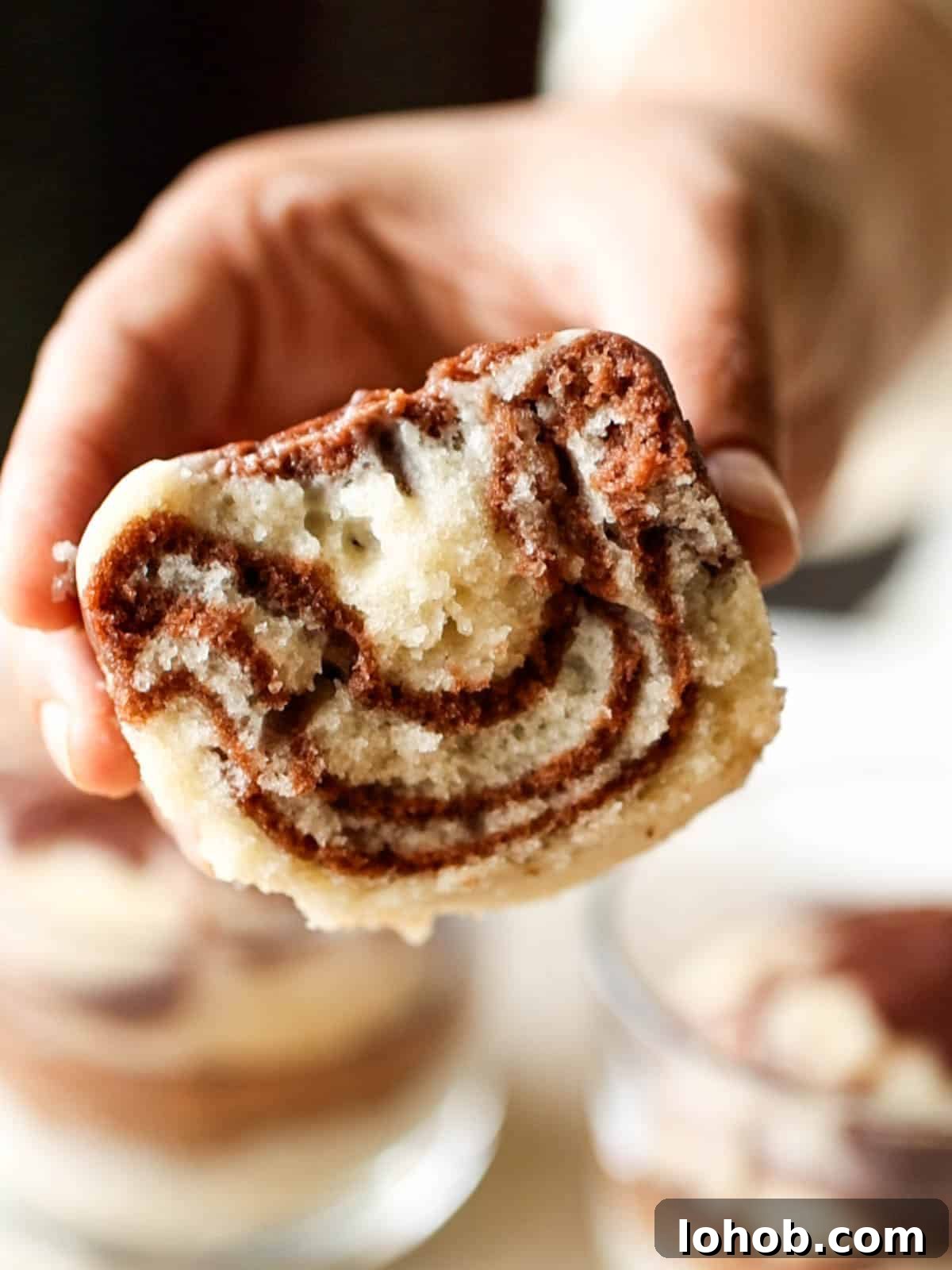 Eggless Marble Cake Without Oven or Microwave — Simple Recipe 3 mini eggless marble cake cut open to show the swirls