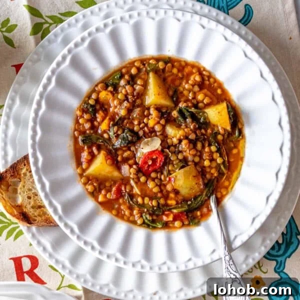 Kale Pesto Recipe: Vibrant Sauce for Pasta, Sandwiches & More 18 easy lentil soup in a white bowl with bread and a spoon