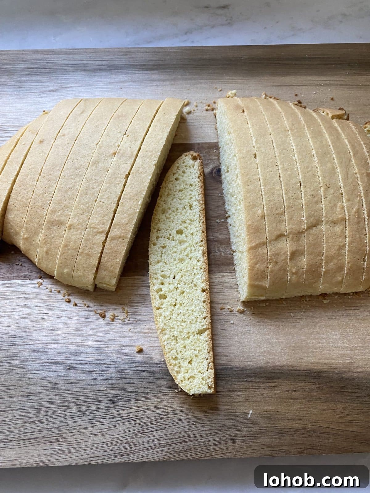 Sliced loaf of biscotti.