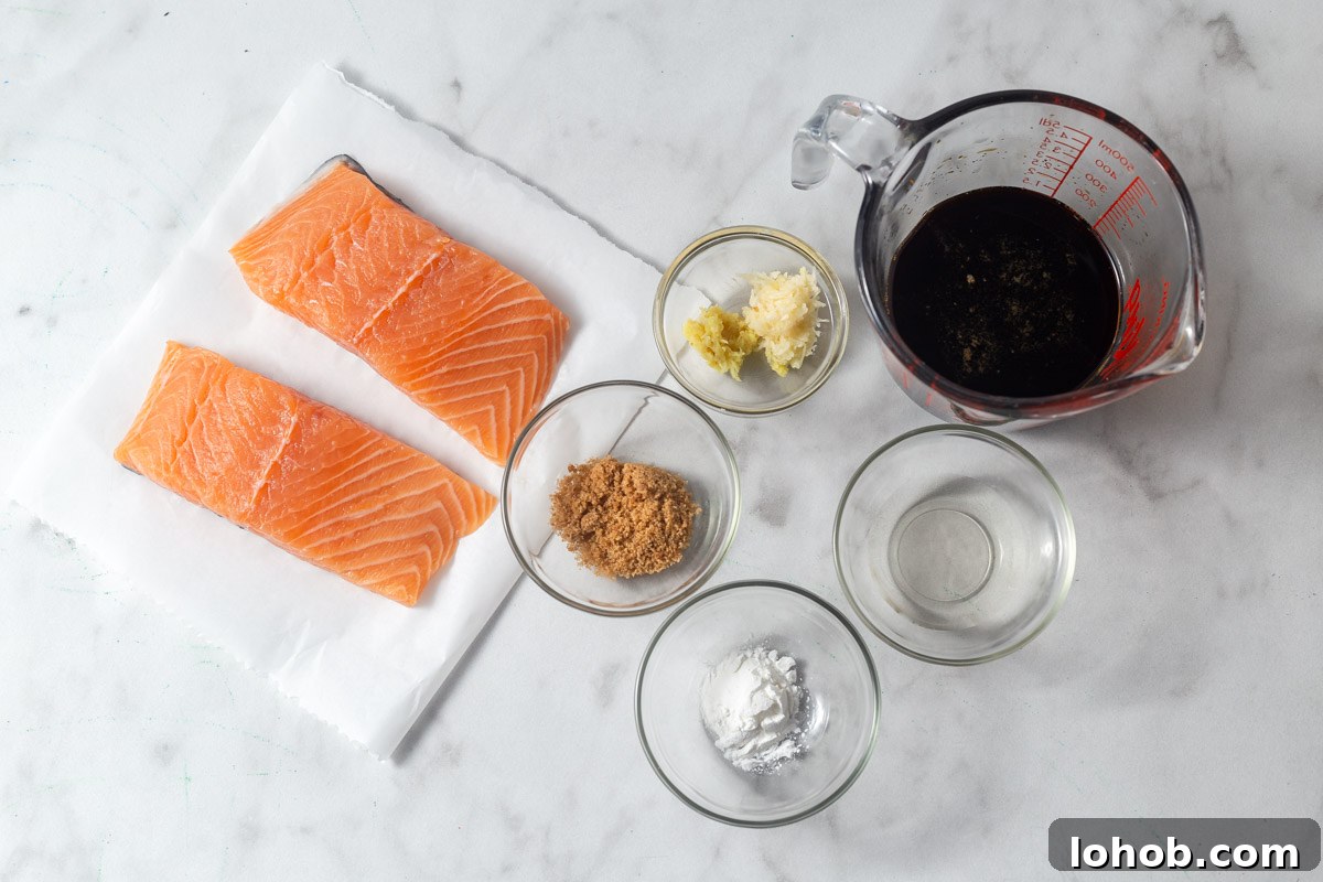 Crispy Air Fryer Teriyaki Salmon 3 air fryer teriyaki salmon ingredients.