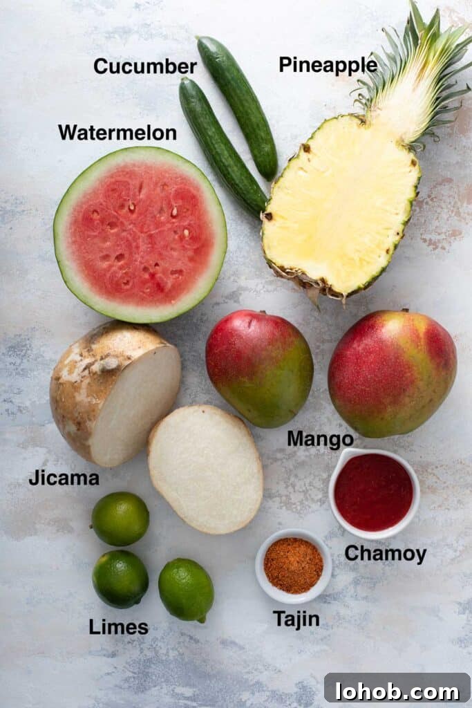 Ingredients to make Mexican fruit cups