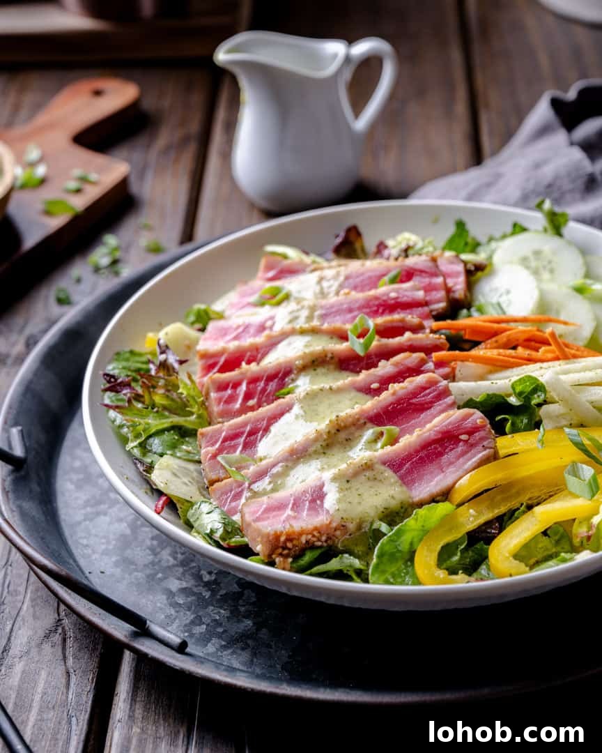 Sesame Crusted Ahi Salad with Cilantro Ginger Lime Dressing