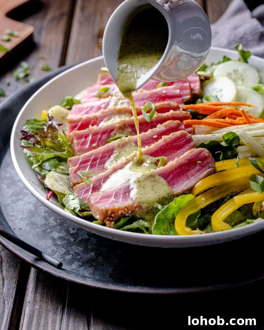 Cilantro Ginger Lime Salad Dressing over Seared Ahi