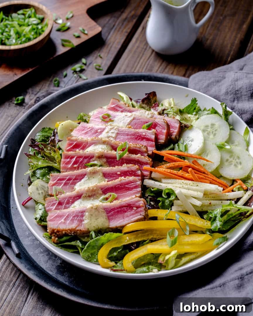 Sesame Crusted Ahi Salad with Cilantro Ginger Lime Dressing