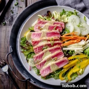 Sesame Crusted Ahi Salad with Cilantro Ginger Lime Dressing