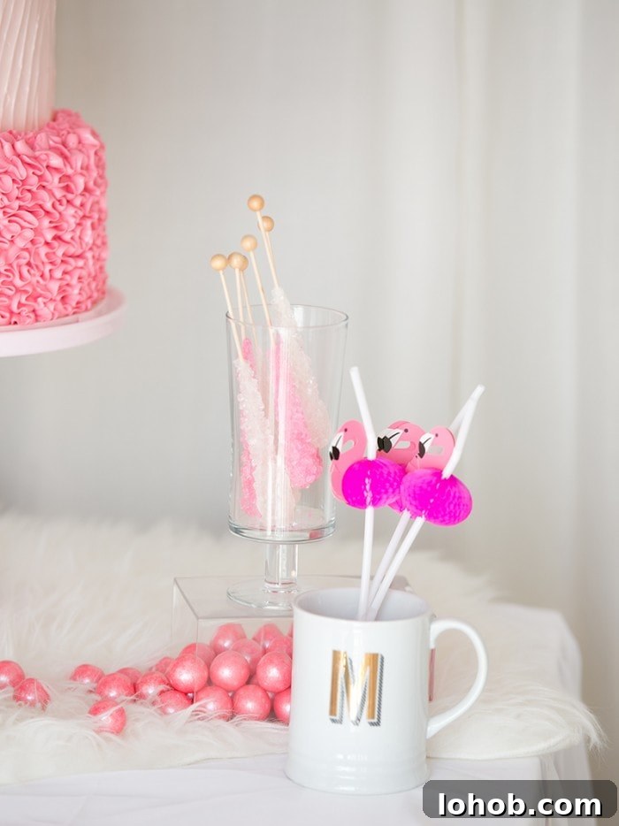 Flamingo-Themed Party Ideas and Decorations 6 rock-candy-pink-flamingo