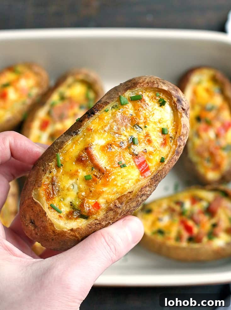 Whole30 Paleo Egg and Potato Breakfast Boats 5 These Paleo Whole30 Egg Potato Boats are a fun and filling breakfast. Packed with sausage, peppers, green onions and of course eggs. They are gluten free, dairy free, and low FODMAP.