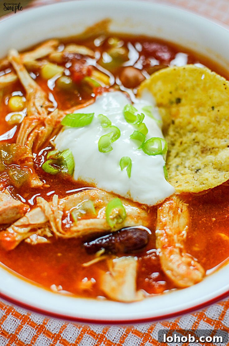 Close up of Chicken Taco Soup in bowl