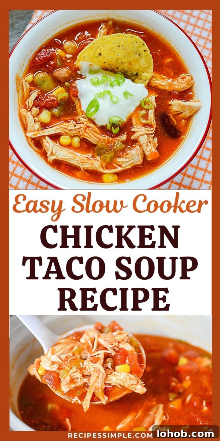 Slow Cooker Chicken Taco Soup Pinterest Pin