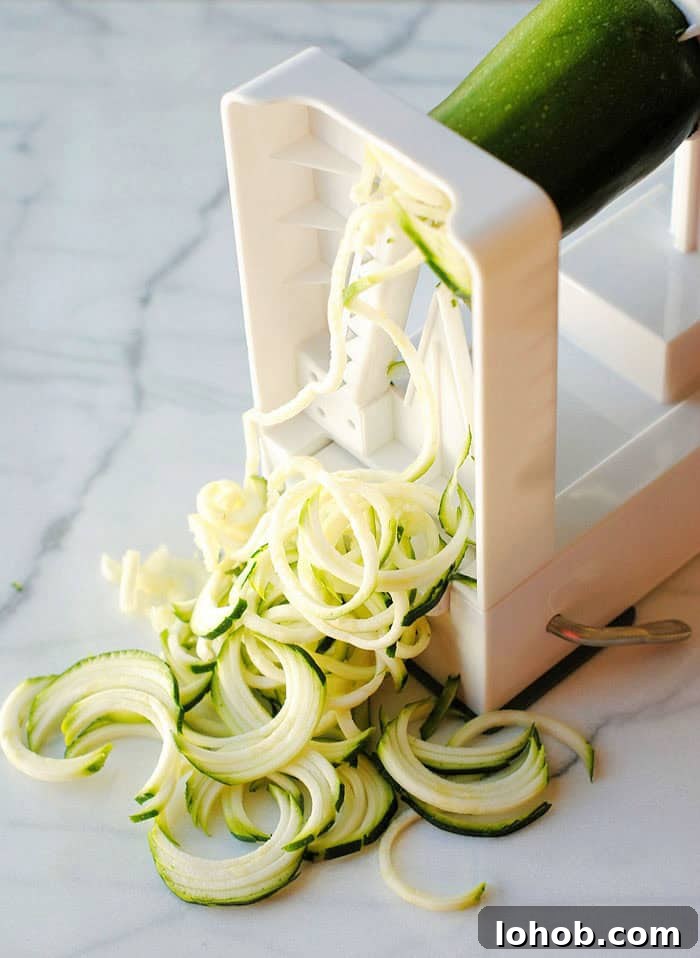 Zucchini noodles ready to cook