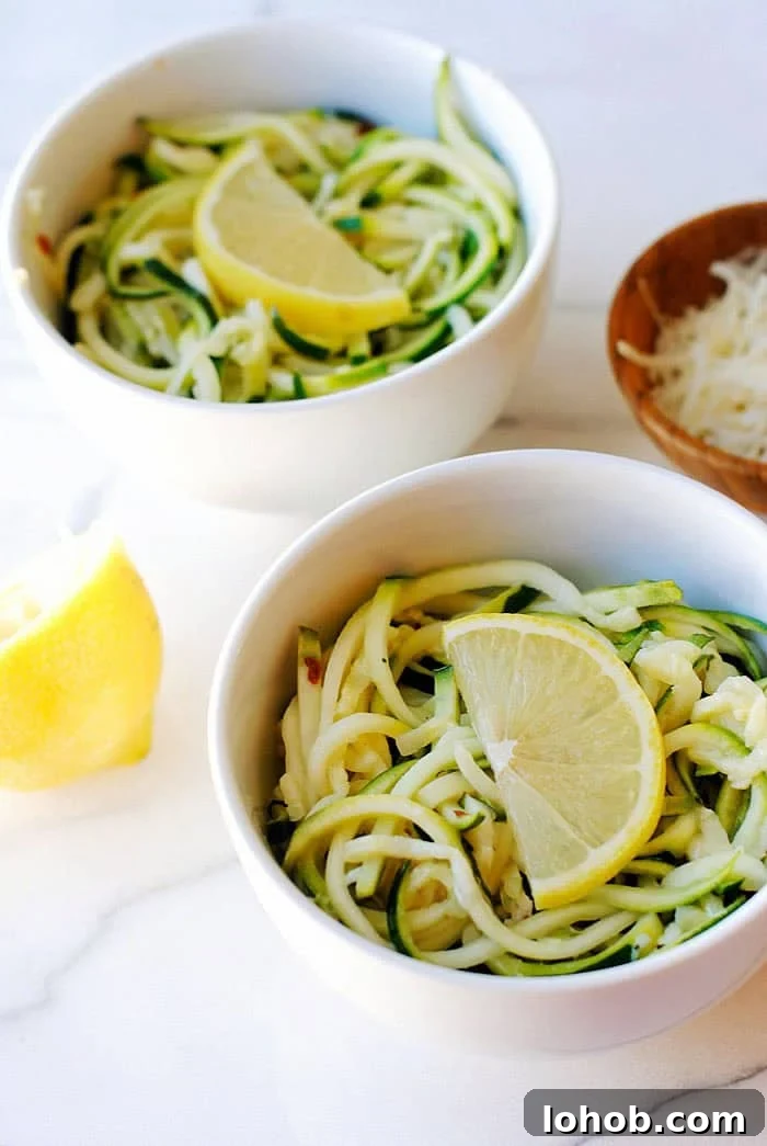 Lemon garlic zucchini noodles plated