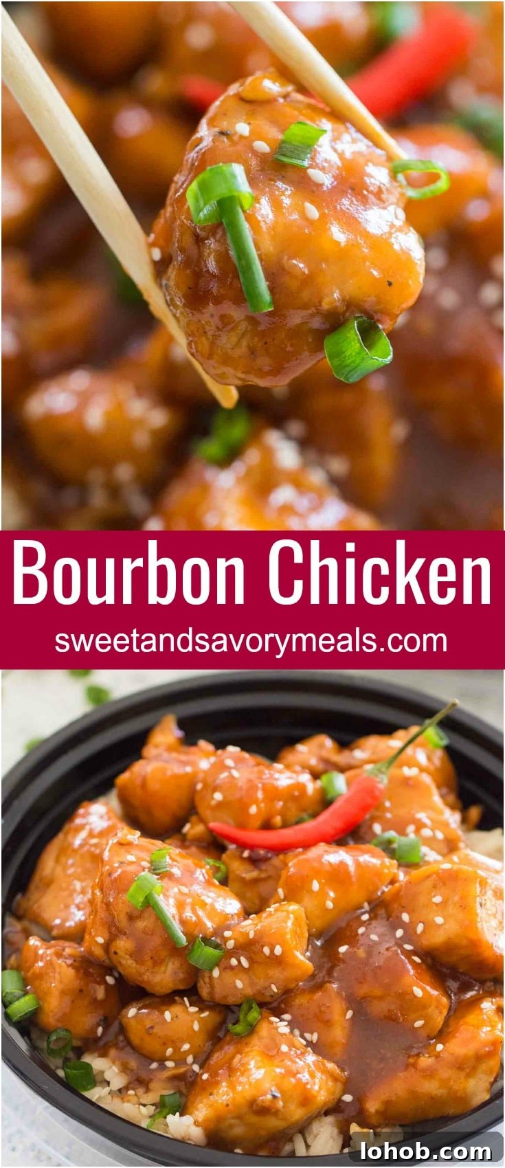 Spicy Bourbon Chicken is perfectly sweet, sticky and spicy, made in just one pan for a quick weeknight dinner with tasty leftovers.