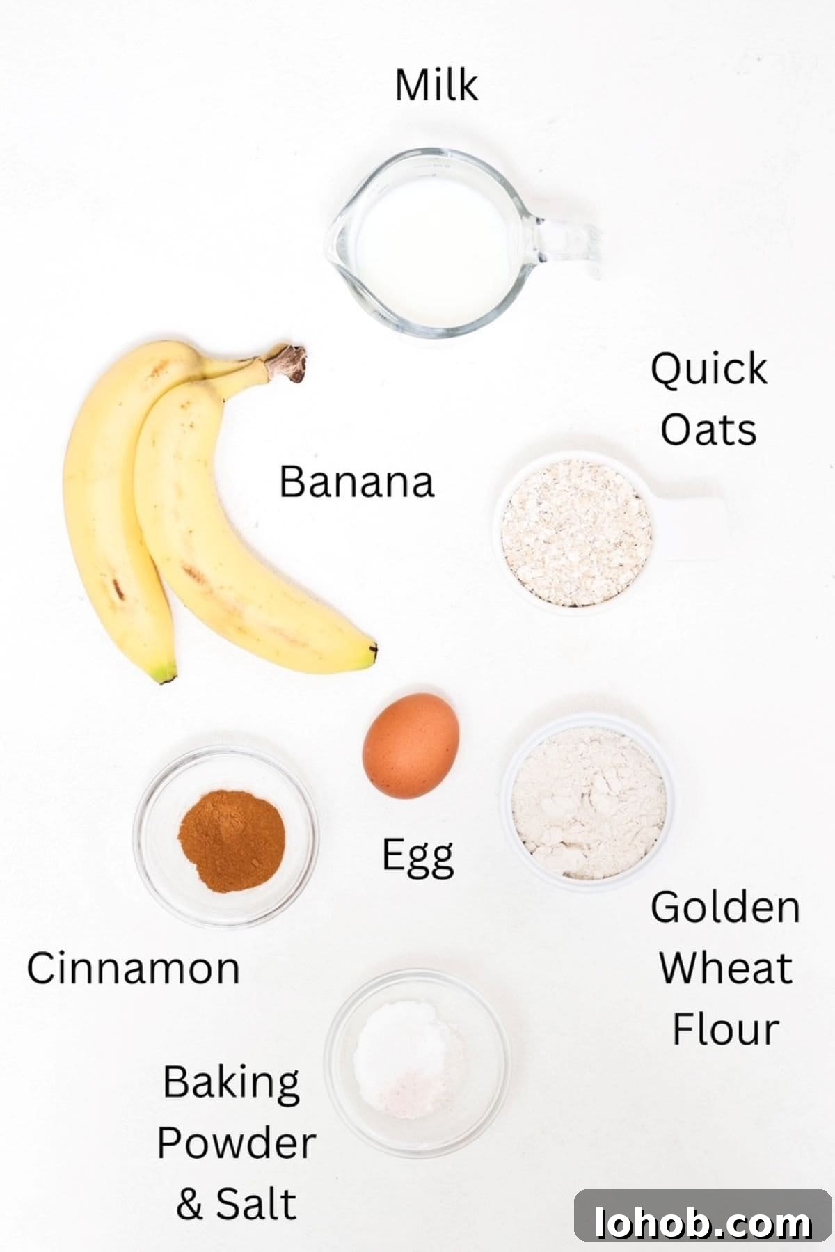 Mini Banana Pancakes Recipe: Fluffy Pancakes with Banana Flavor 3 Mini banana pancake ingredients, labeled.
