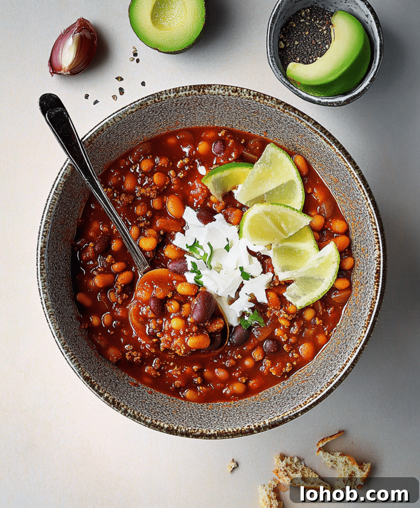 Hearty Vegan Chili Recipe with Rich Flavor and Simple Steps 5 Vegan chili served with toppings