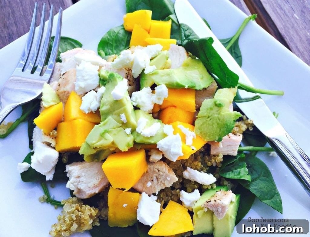 Top Weight Watchers Chicken Recipes: Quick Low-Point Meals 3 Featured salad photo of avocado mango and quinoa salad from Ultimate Healthy Chicken Recipe Roundup from the blog, Confessions of a Fit Foodie