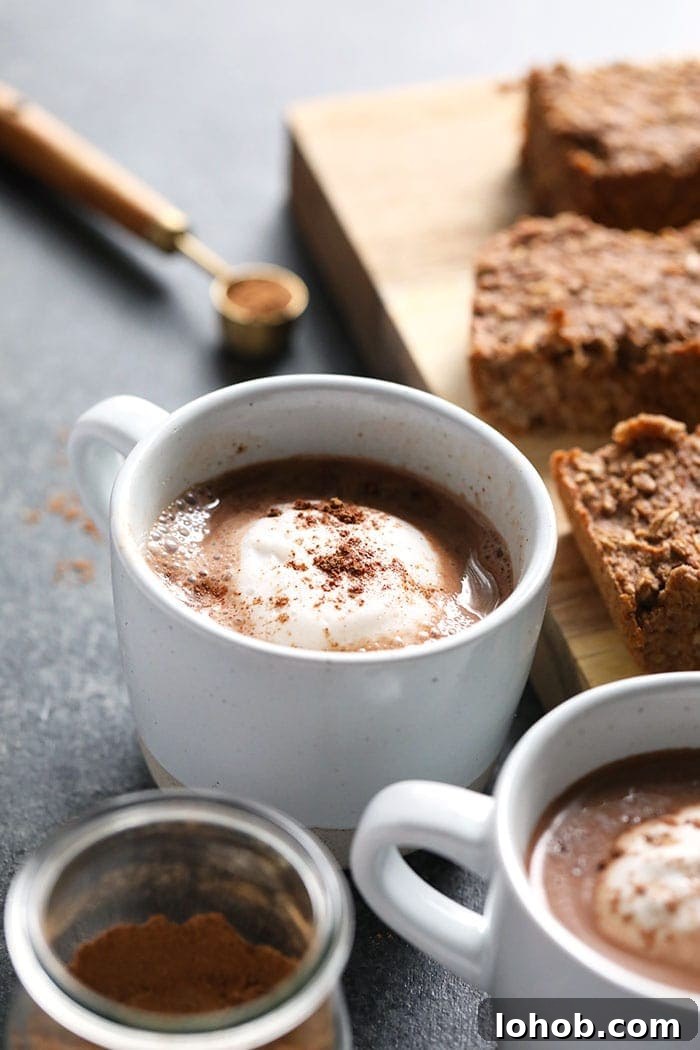 Vegan Chai Hot Chocolate finished vegan chai hot chocolate in a mug