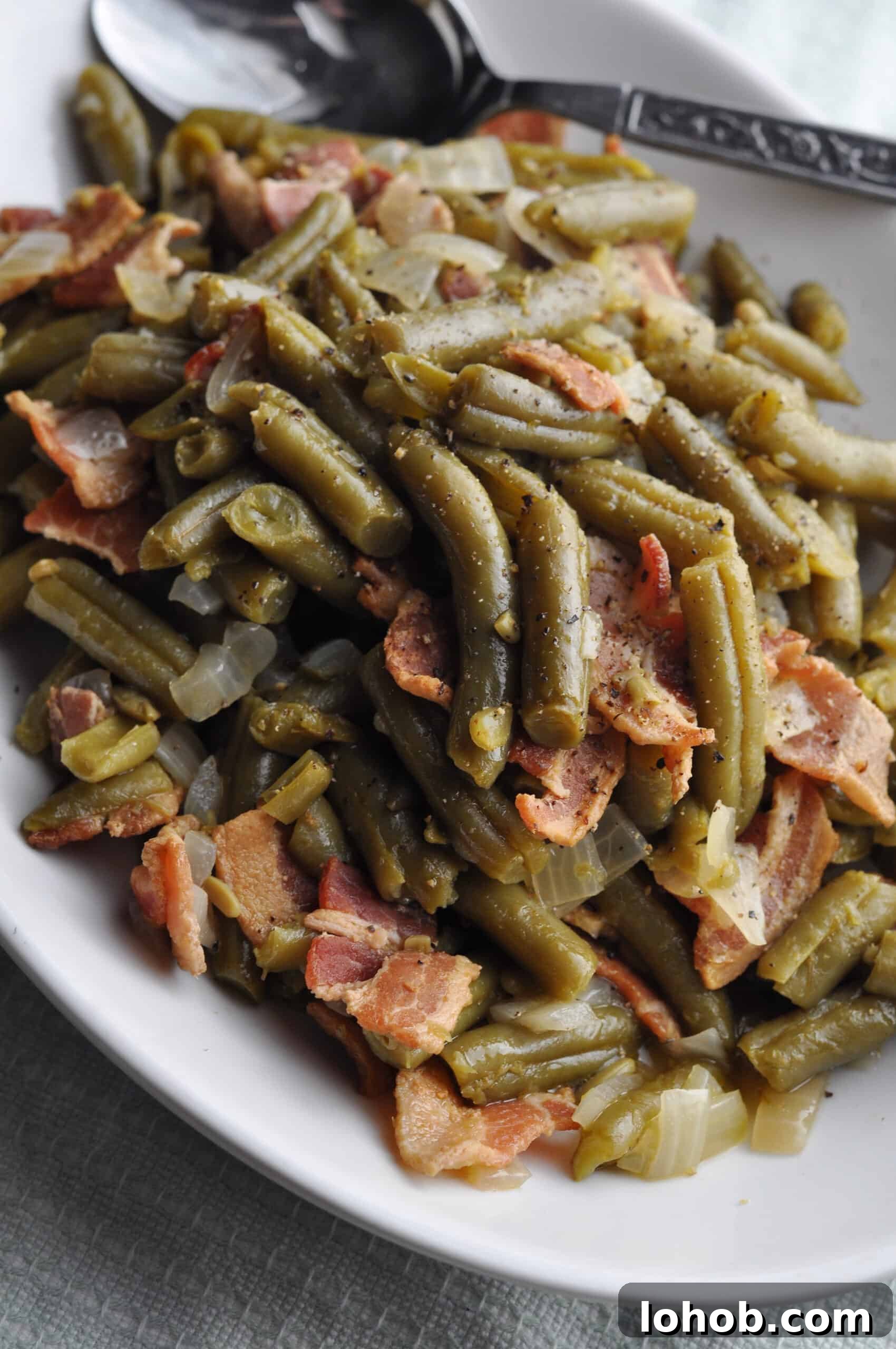 Texas Roadhouse green bean copycat recipe served on a platter.