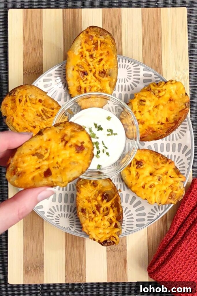 serve air fryer potato skins with sour cream or garnish