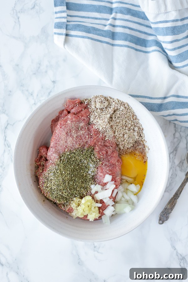 ingredients for paleo meatballs recipe in a bowl