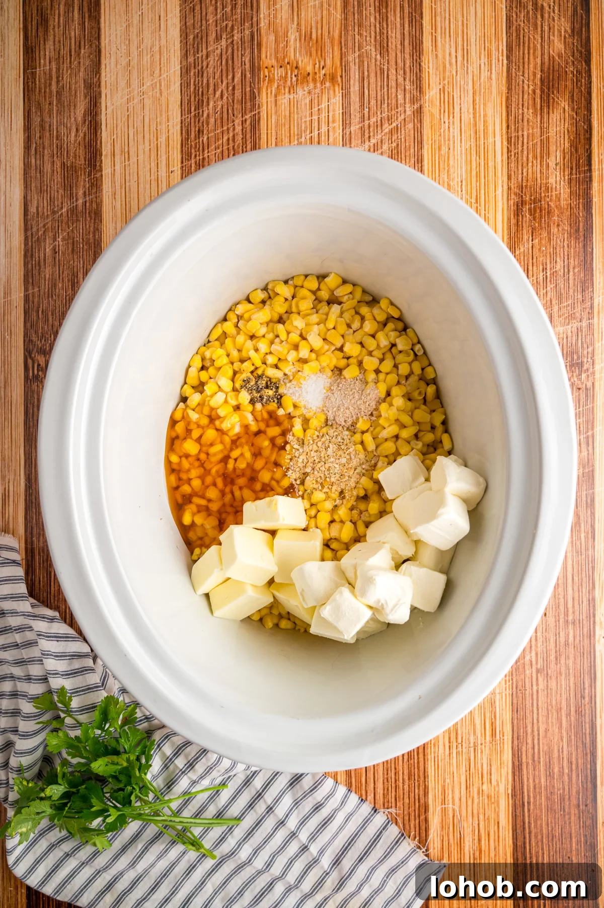 Ingredients for slow cooker honey butter chicken in a crockpot.