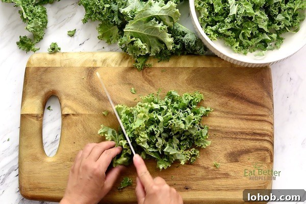 Creamy Avocado Massaged Kale Salad 3 Chopping Kale