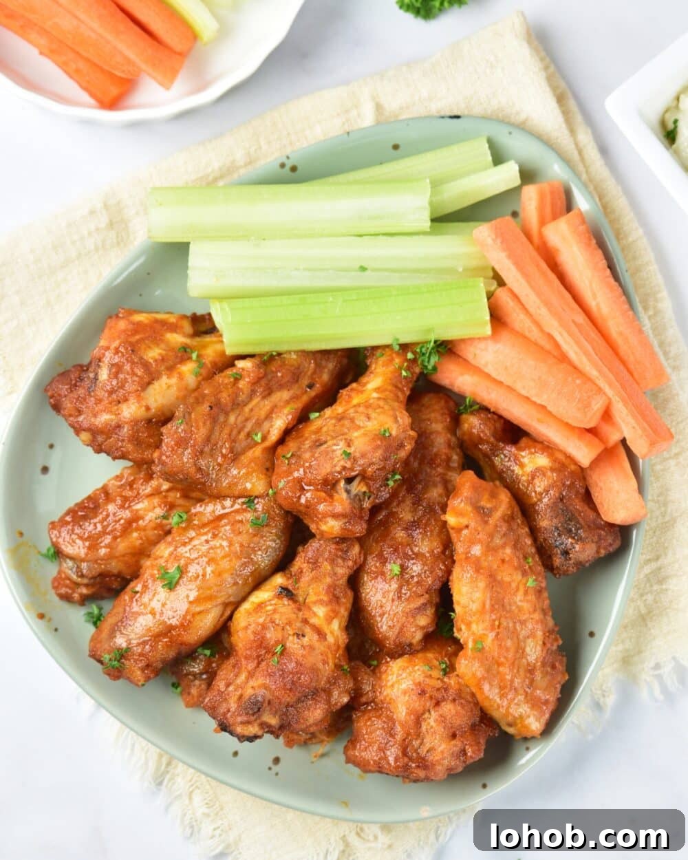 Crispy Baked Buffalo Wings Recipe 2 Baked Buffalo Wings overhead shot