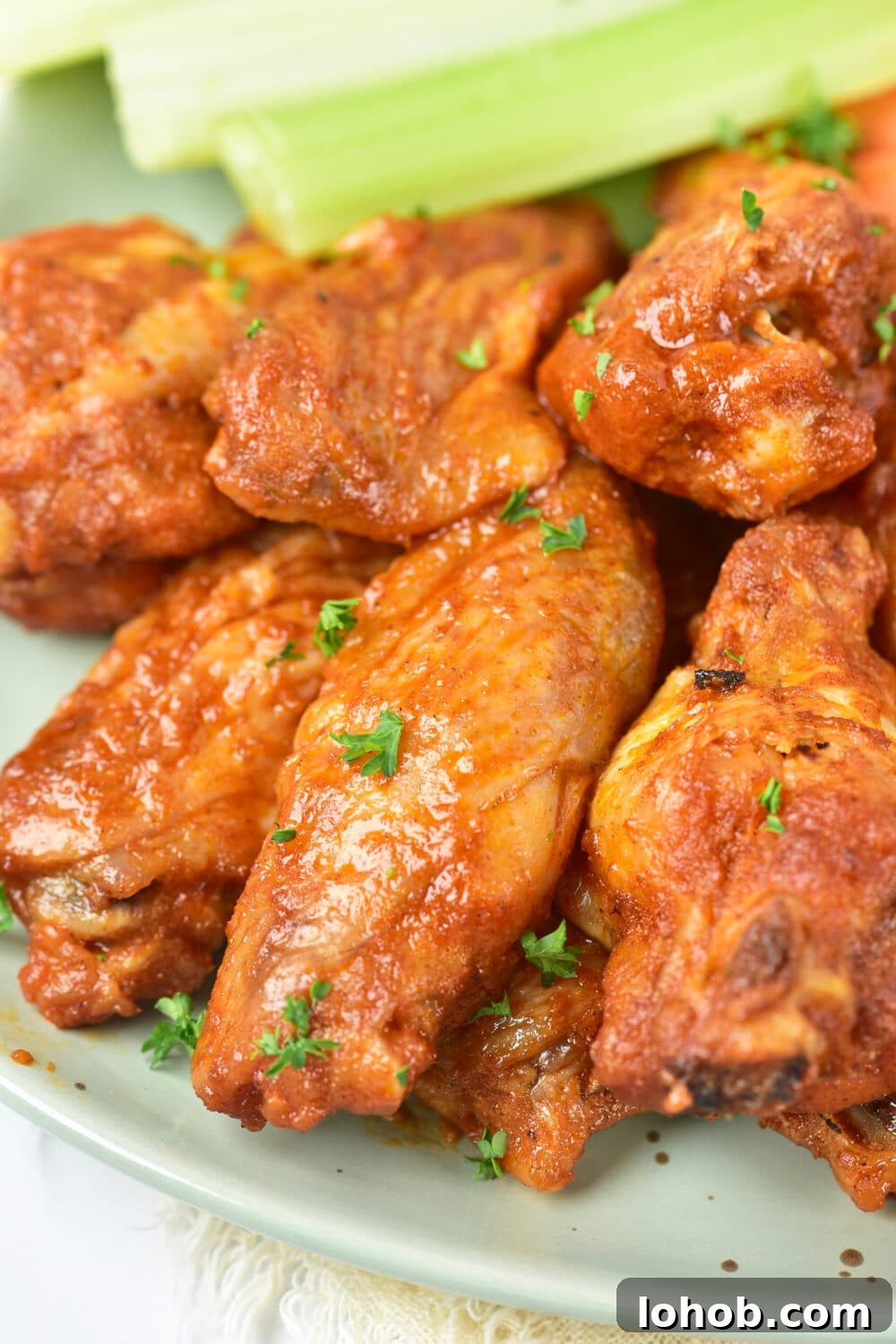 Crispy Baked Buffalo Wings Recipe 3 Baked Buffalo Wings closeup