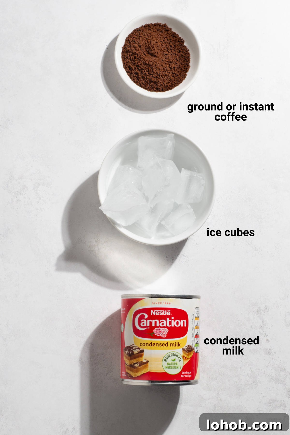 Vietnamese Iced Coffee with Condensed Milk (Cà Phê Sữa Đá) 3 Iced coffee with condensed milk ingredients.