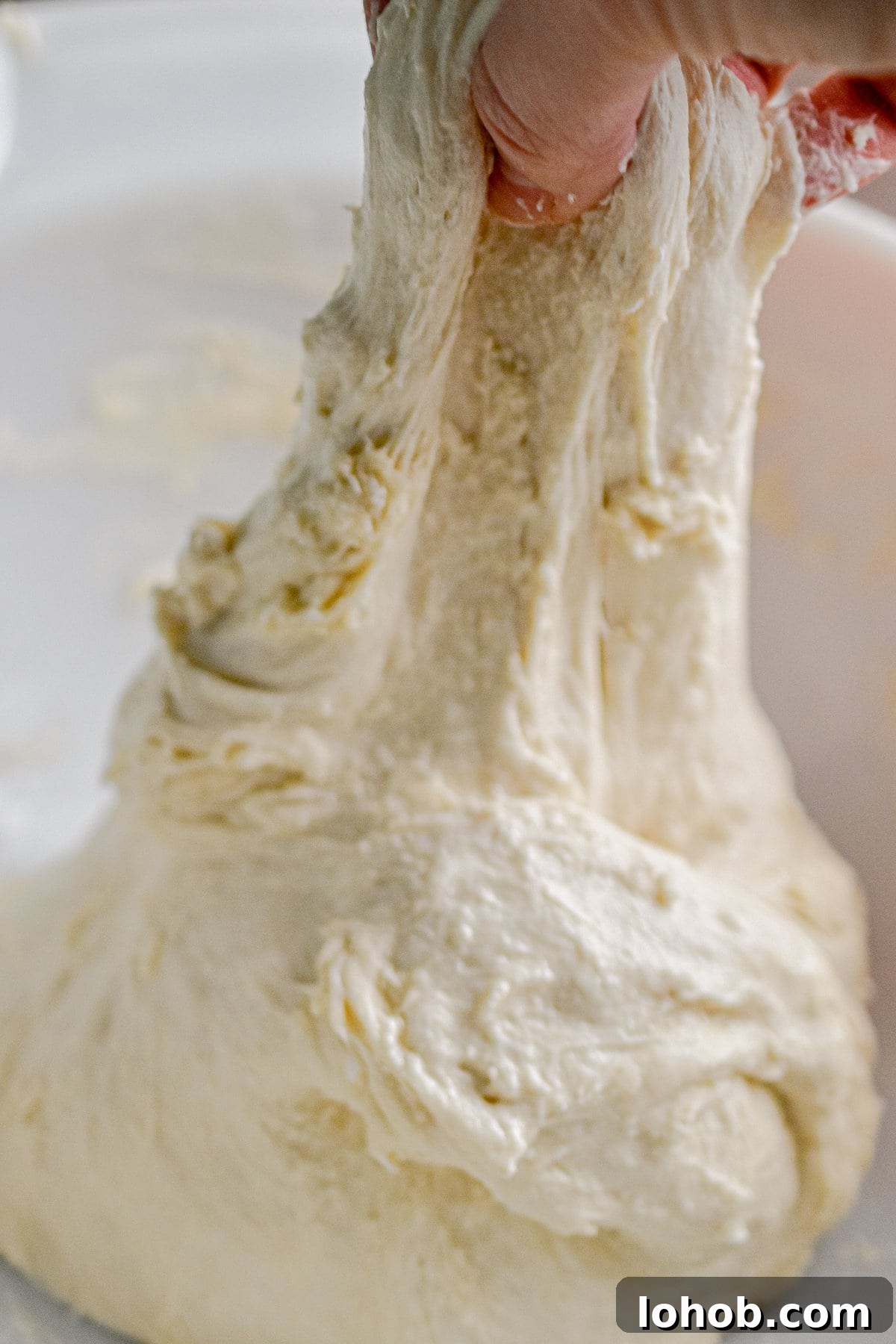 Sourdough Hydration: Mastering Dough Water Ratios 9 A stretch and fold is being done on the dough.