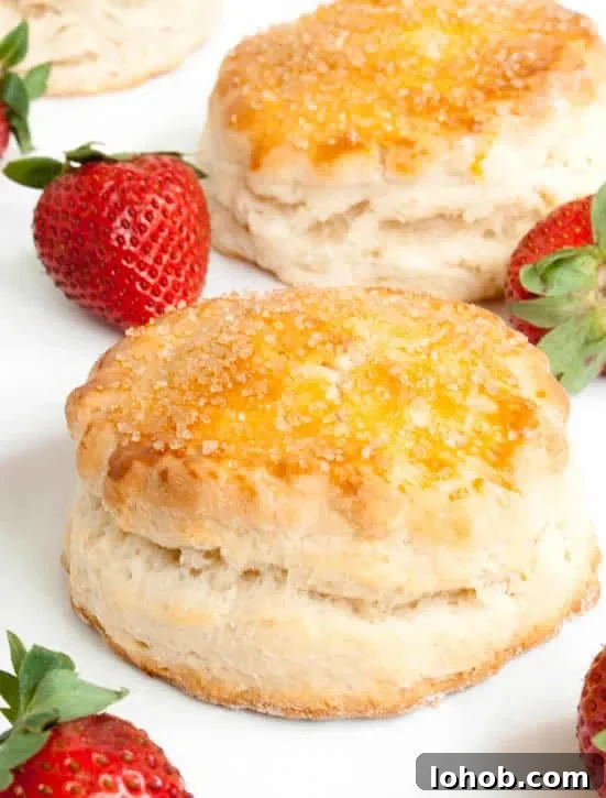 Classic Strawberry Shortcake with Fresh Whipped Cream 4 A close up image of Strawberry Shortcake biscuits with strawberries