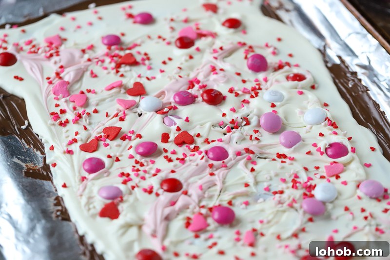 Valentine's Day Chocolate Bark Recipe 6 Valentine Bark in a pan