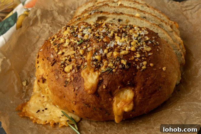 Rosemary Parmesan Loaf with Crispy Herb Crust 10 partially sliced one hour rosemary parmesan bread on parchment paper