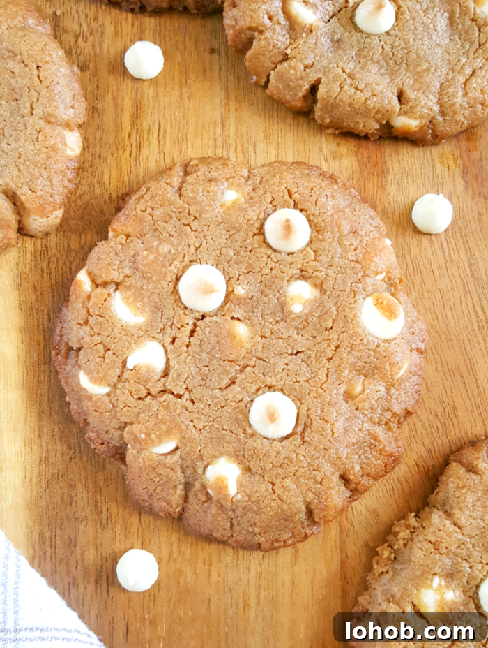Gluten Free White Chocolate Peanut Butter Cookies - Soft & chewy dairy-free peanut butter cookies made without flour and filled with creamy, sweet white chocolate chips.