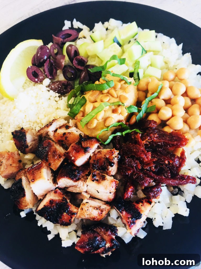 Grilled Mediterranean Chicken with Lemon, Olives and Herbs 9 Mediterranean Cauliflower Rice Bowls