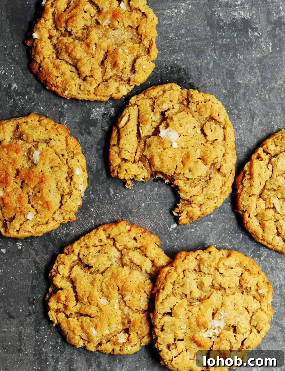 Chewy Peanut Butter Oatmeal Cookies Recipe 2 Peanut Butter Oatmeal Cookies on black marble