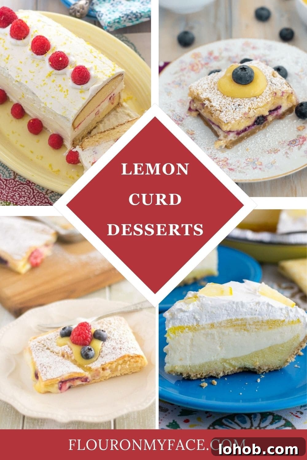 Zesty Lemon Curd Desserts to Brighten Any Table 2 Long pin image collage of 4 lemon curd recipes.